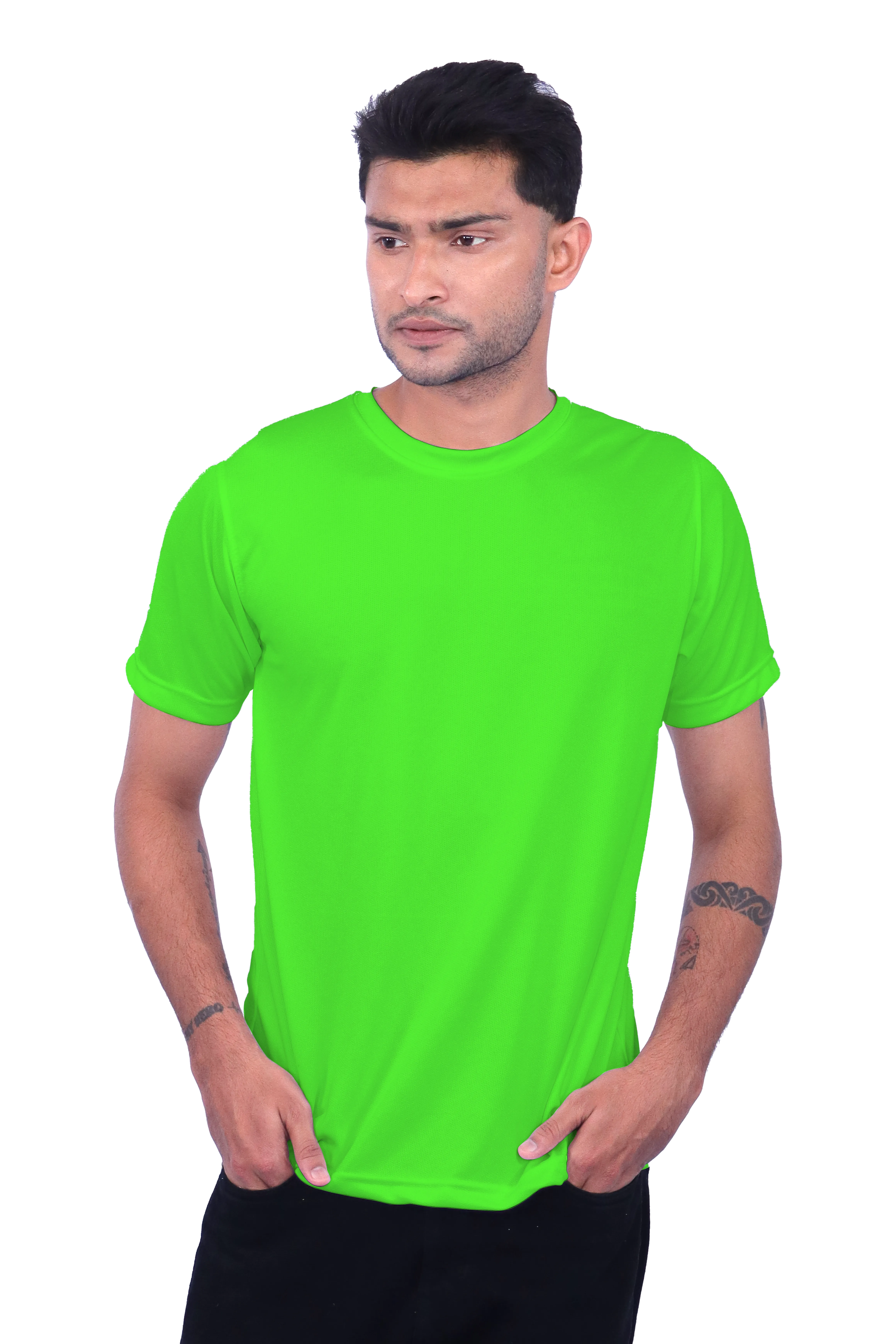 F Green Polyester Round Neck 100GSM T-shirts