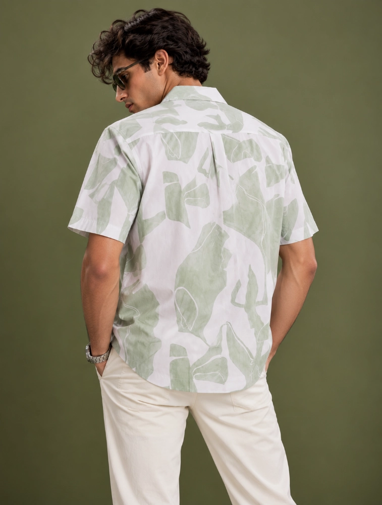 Sage Green Mens 100 percent cotton half sleeve printed shirt