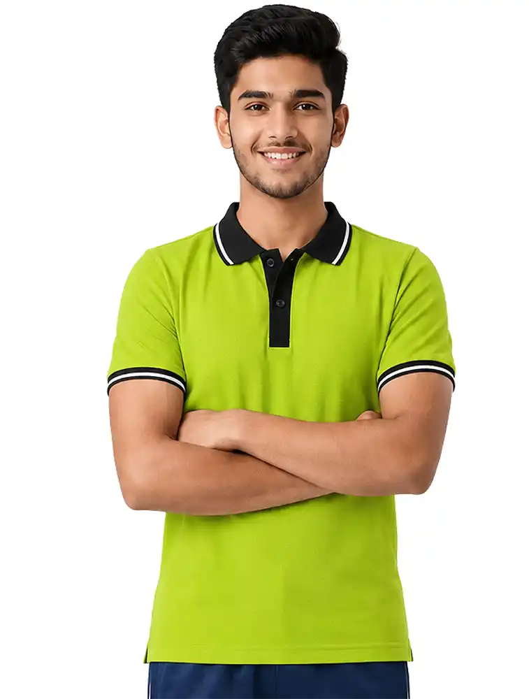 White Polycotton 220GSM Polo with Black Collar, Placket and White Tipping