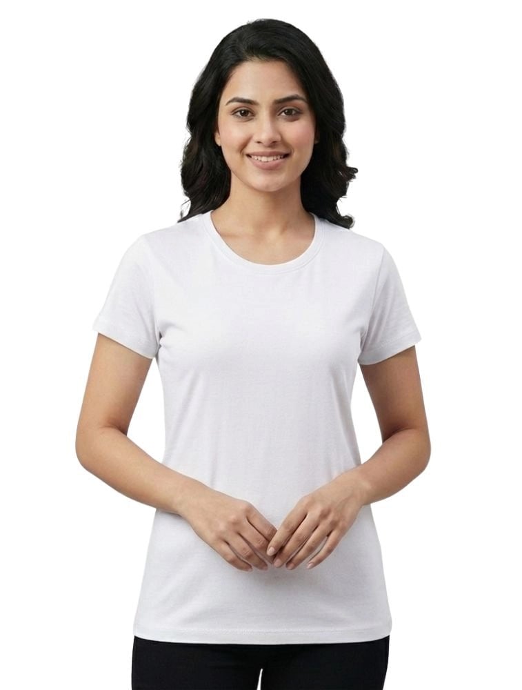 White Cotton Women Round Neck Half Sleeve 180GSM Tshirts
