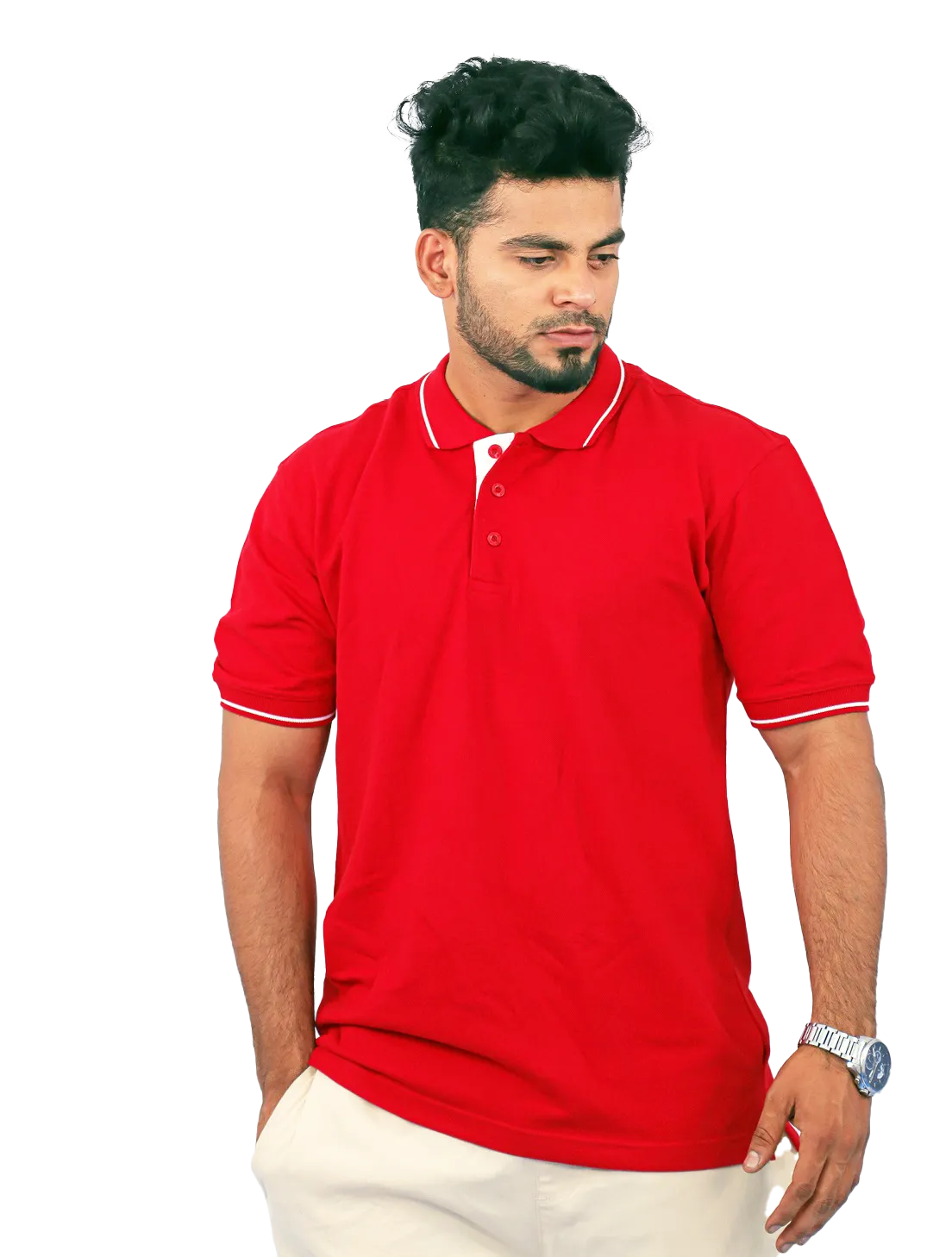 Red Cotton Polo Half Sleeve 240 GSM with White Tipping