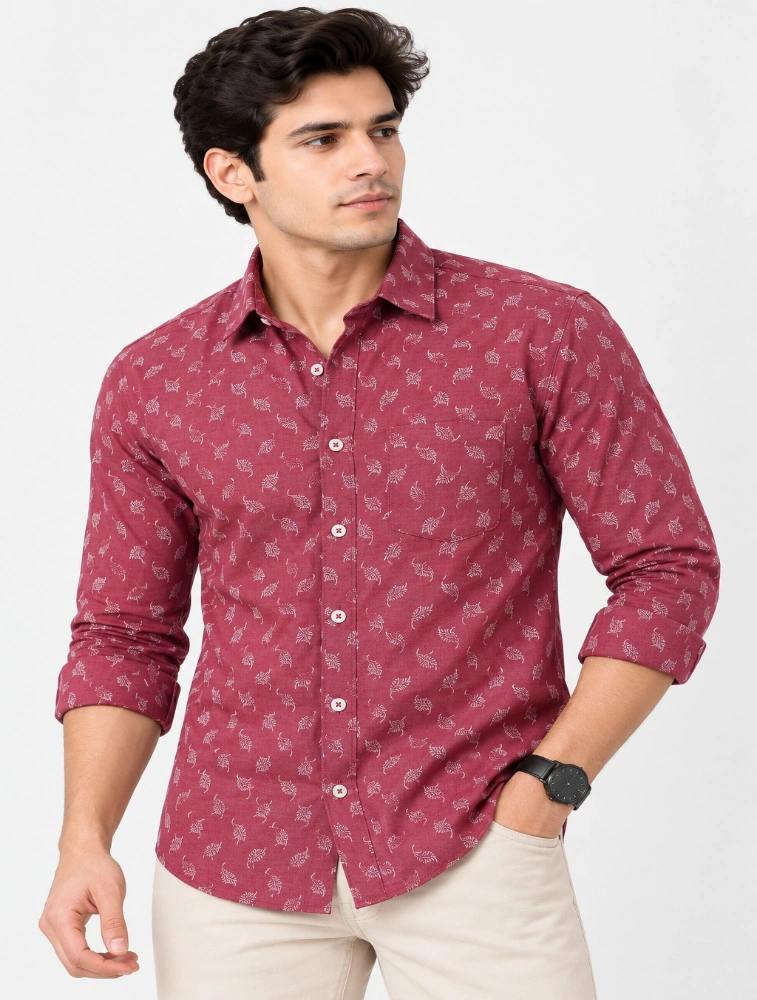 Maroon  Mens Premium Slim Fit Printed Shirt