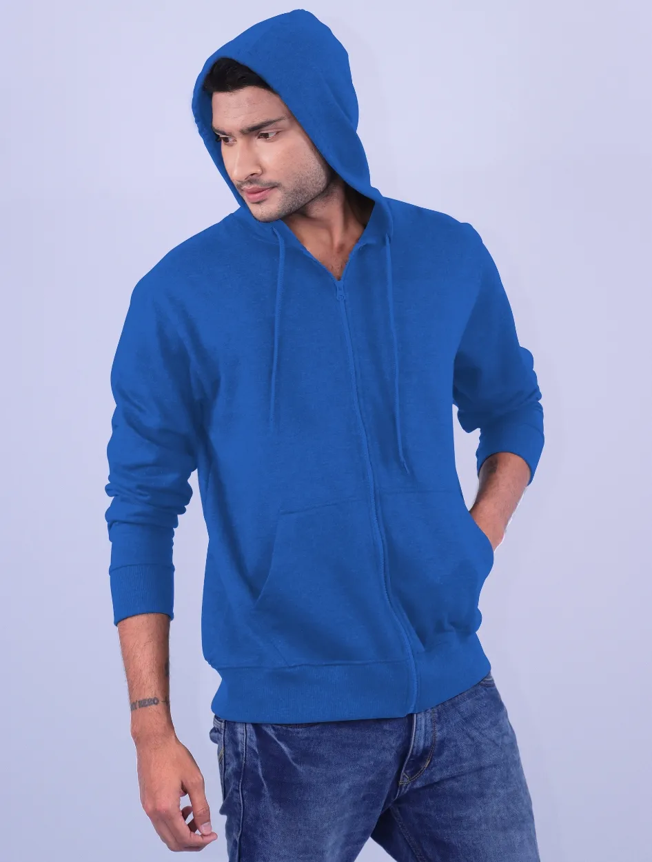Royal Blue Polycotton Hoodie with Zipper 300GSM