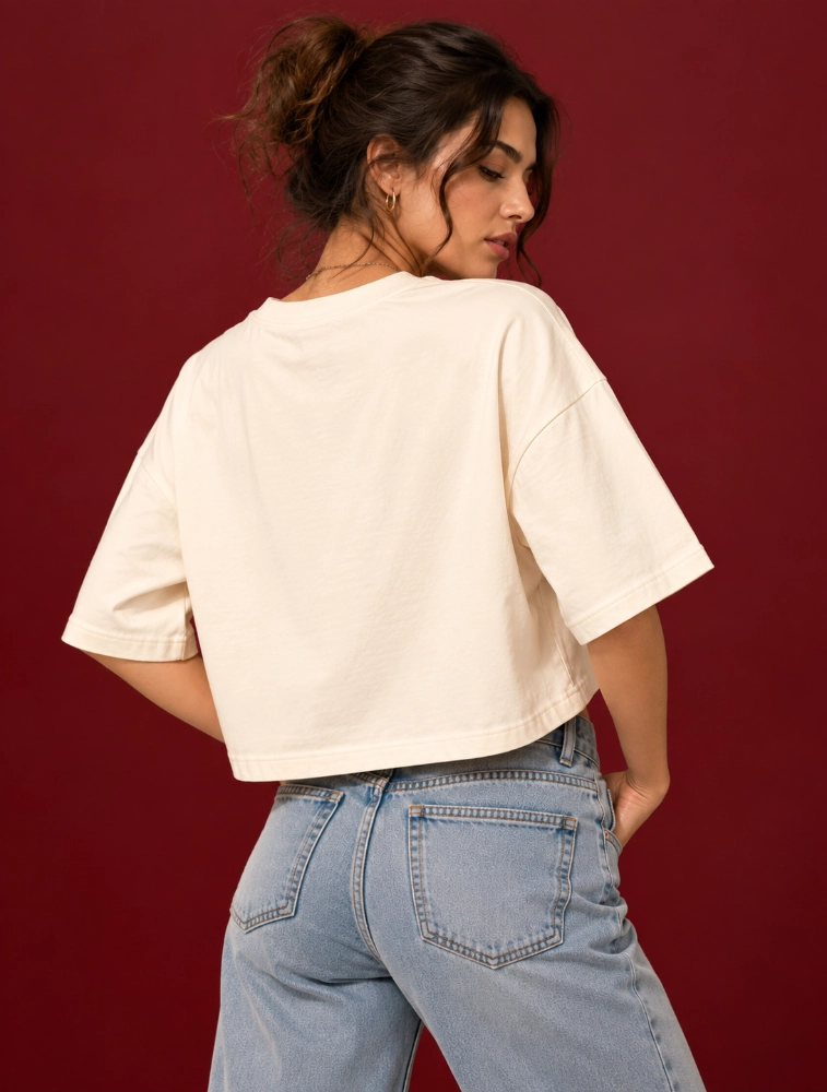 Beige Butterfly Printed Womens CropTop