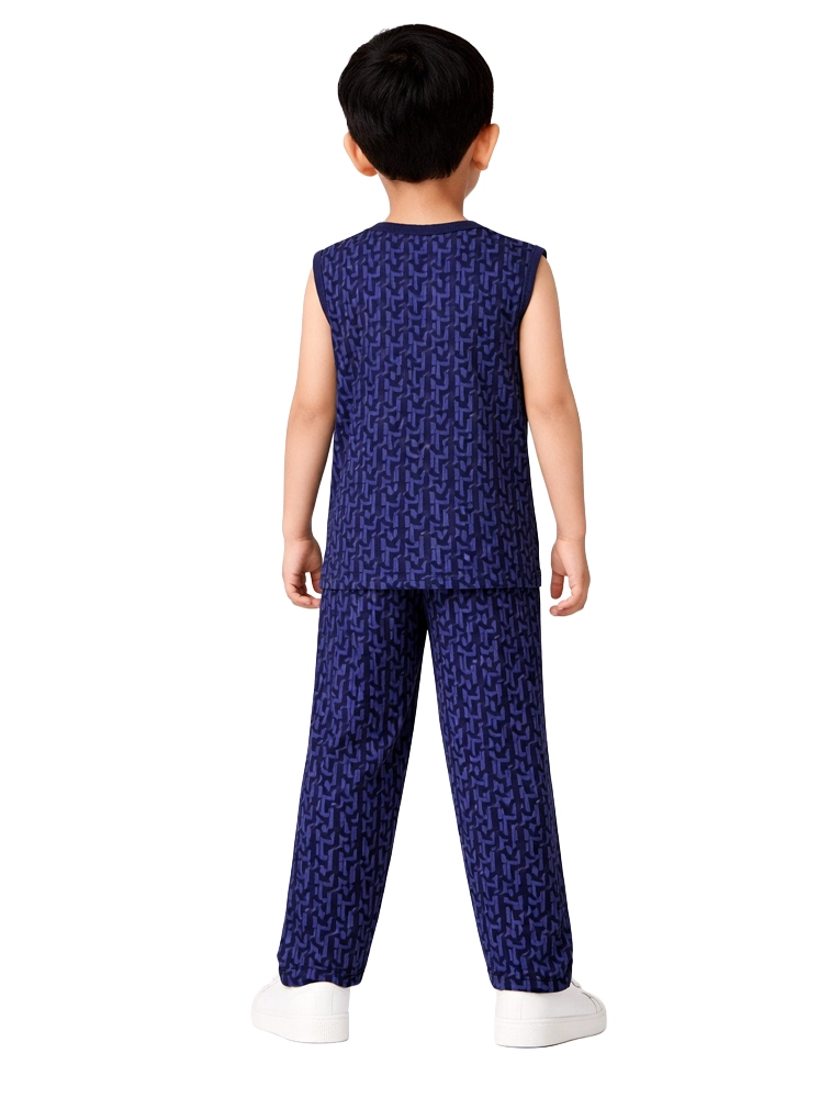 Dark Blue Boys Printed Lounge Sets