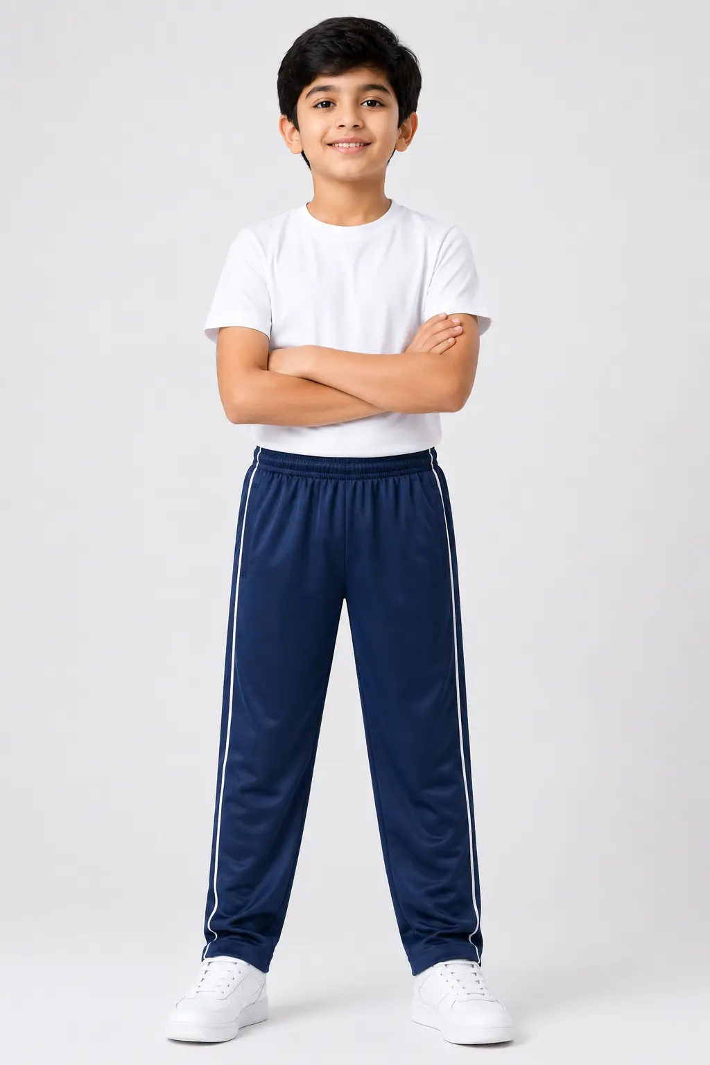 Navy Blue Kids Superpoly 220 GSM Track Pant with Contrast Pipping (30-32)