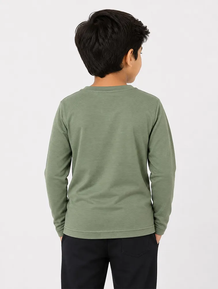 Sage Green Kids Premium Solid Printed Round Neck Full Sleeve T Shirt