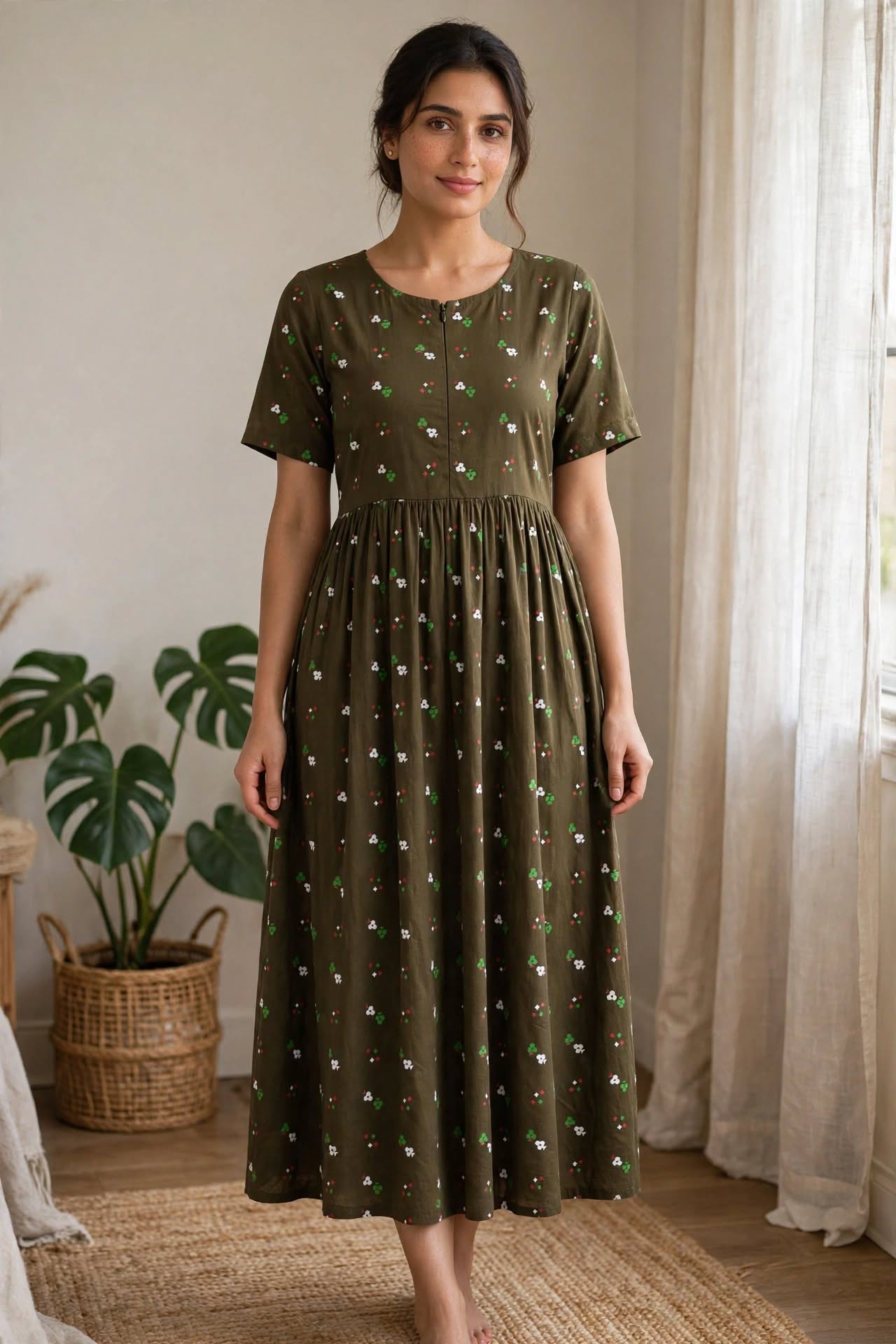 Women's Premium - Frock Nighty - with invisible zip and normal sleeve style code 021