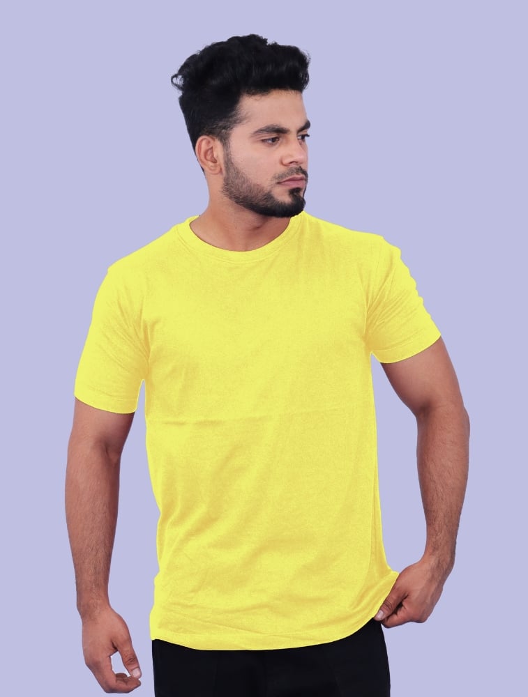 Light Yellow Cotton Round Neck 180GSM Half Sleeve T-shirts