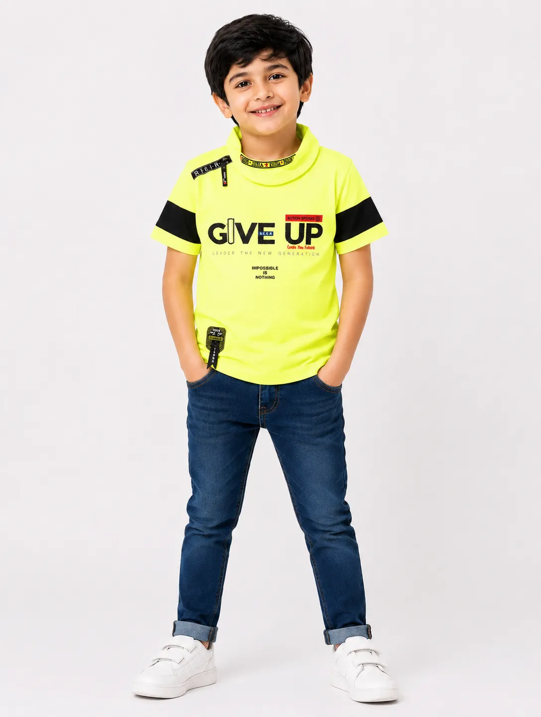 Yellow Boys HI Neck Taqua Kids Printed Casual TShirt