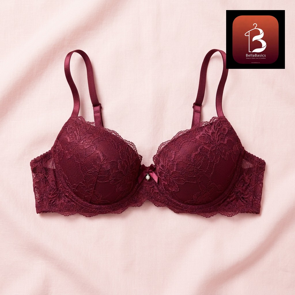 Lace Padded Bra - Wine
