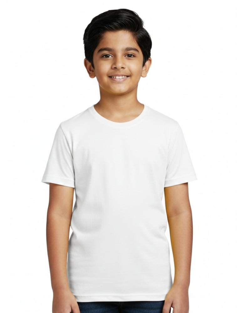 White Kids Polyester 140GSM Round Neck Tshirt