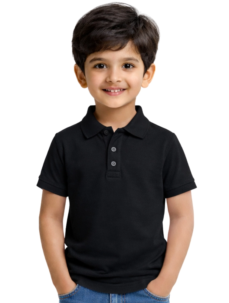 Black Kids Cotton Polo Half Sleeve 240 GSM TShirts
