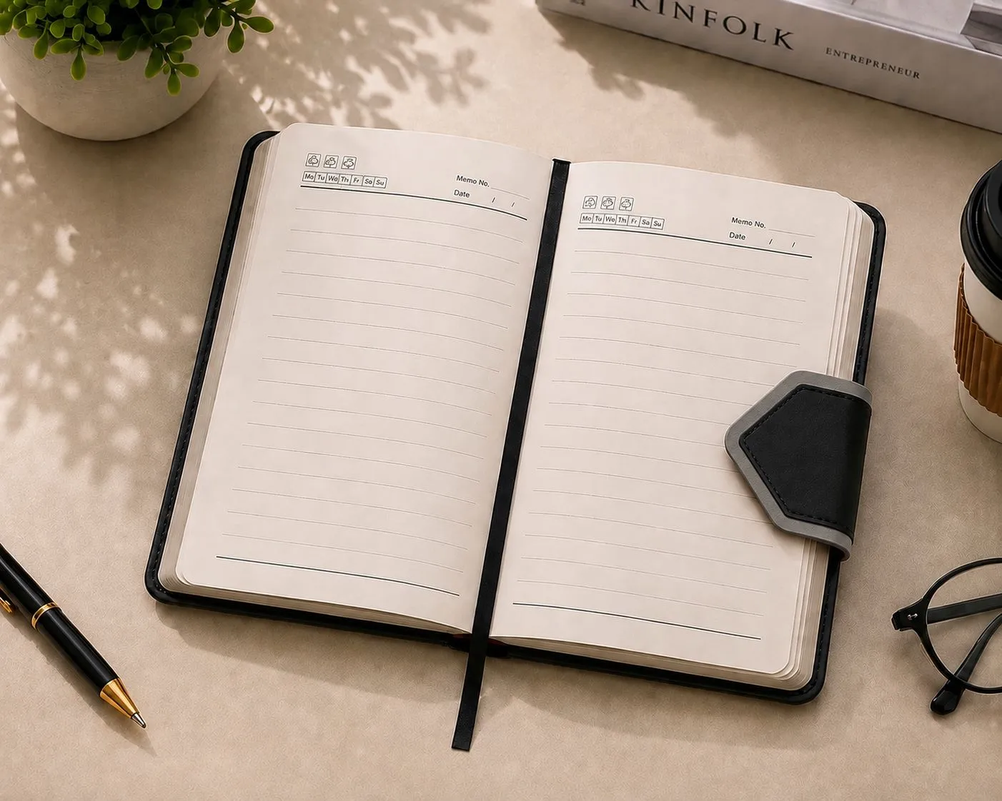 Black and Grey Dual Color Triangle Metal Closure Diary