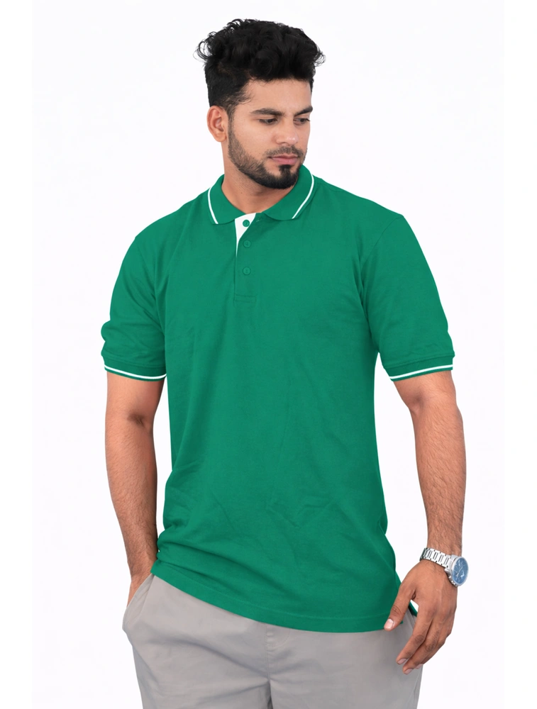 Teal Cotton Polo Half Sleeve 240 GSM  With White Tipping
