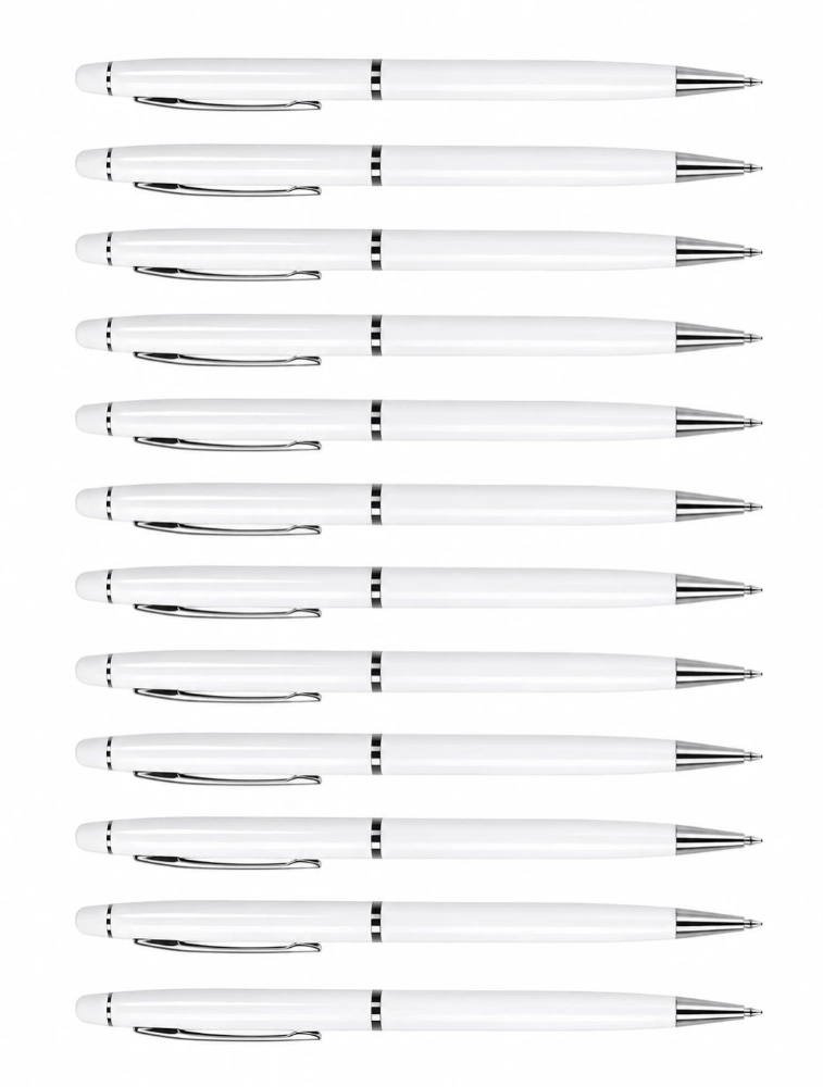 White Premium Slim Metal Ball Pen with Silver Clip Pack of 12