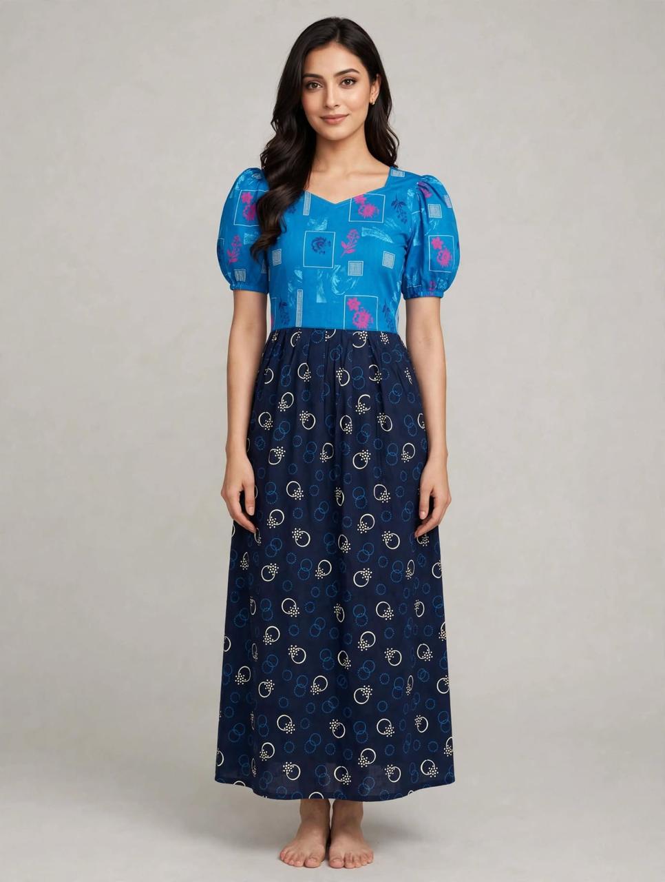 Women's Premium - Frock Nighty With0ut zip,Puff sleeve and Side Pocket   - Style 1