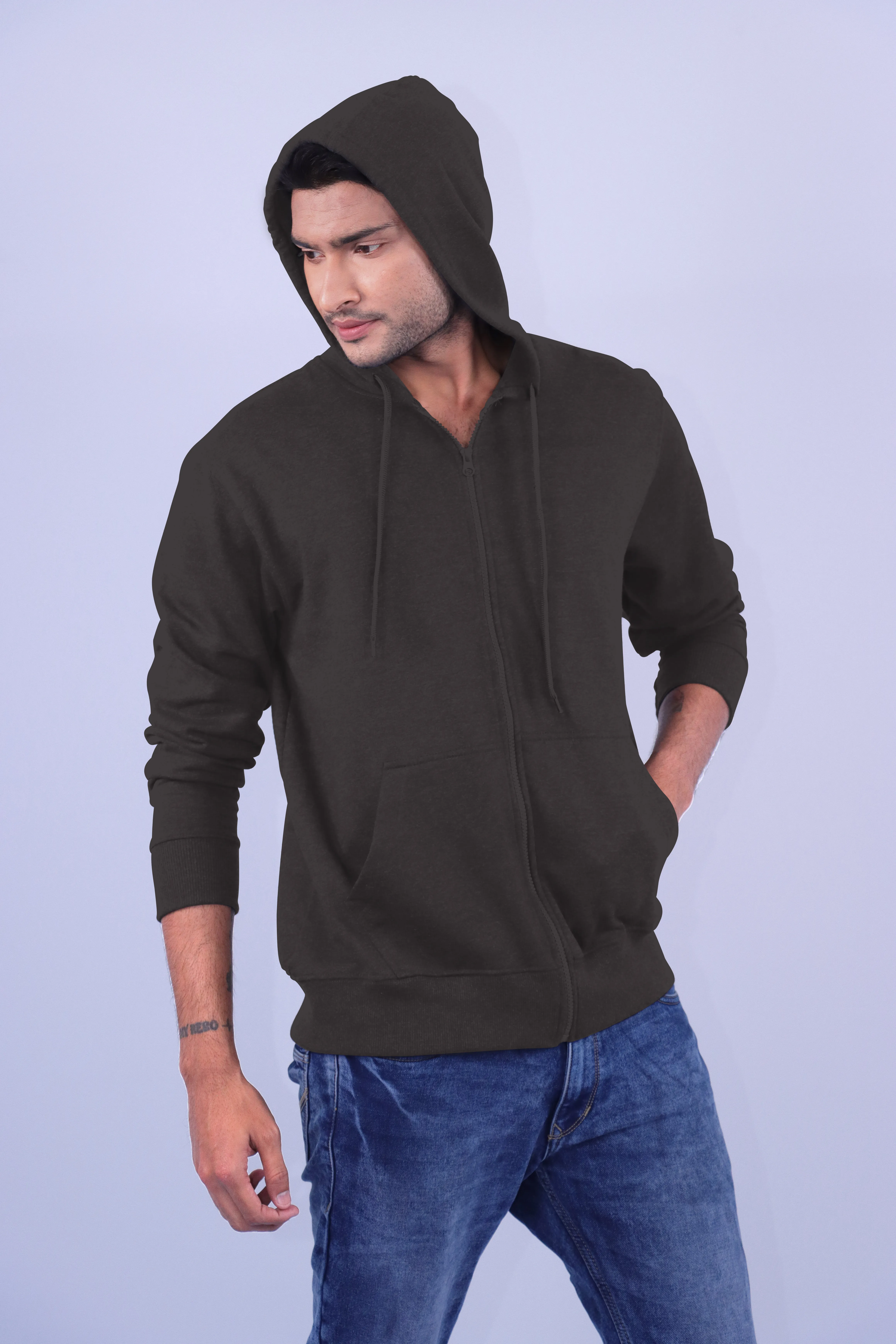 Charcoal Polycotton Hoodie with Zipper 300GSM