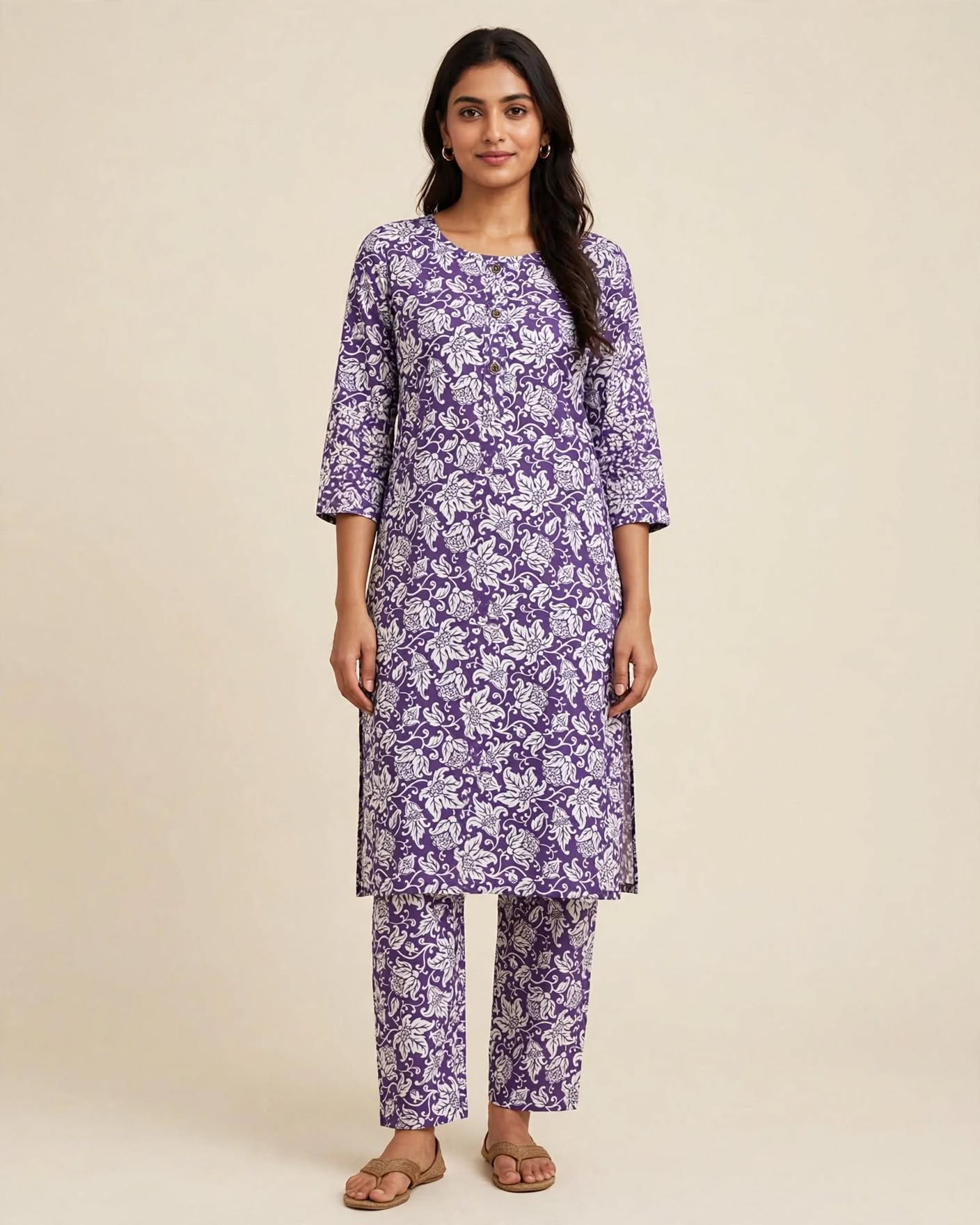 Night Suit cum Kurties Set (Floral Print) - Style 2