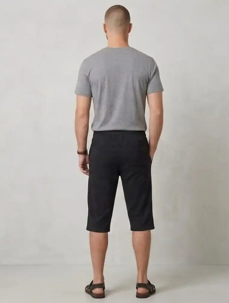 Black Men Cotton 3\4 Shorts With Drawstring