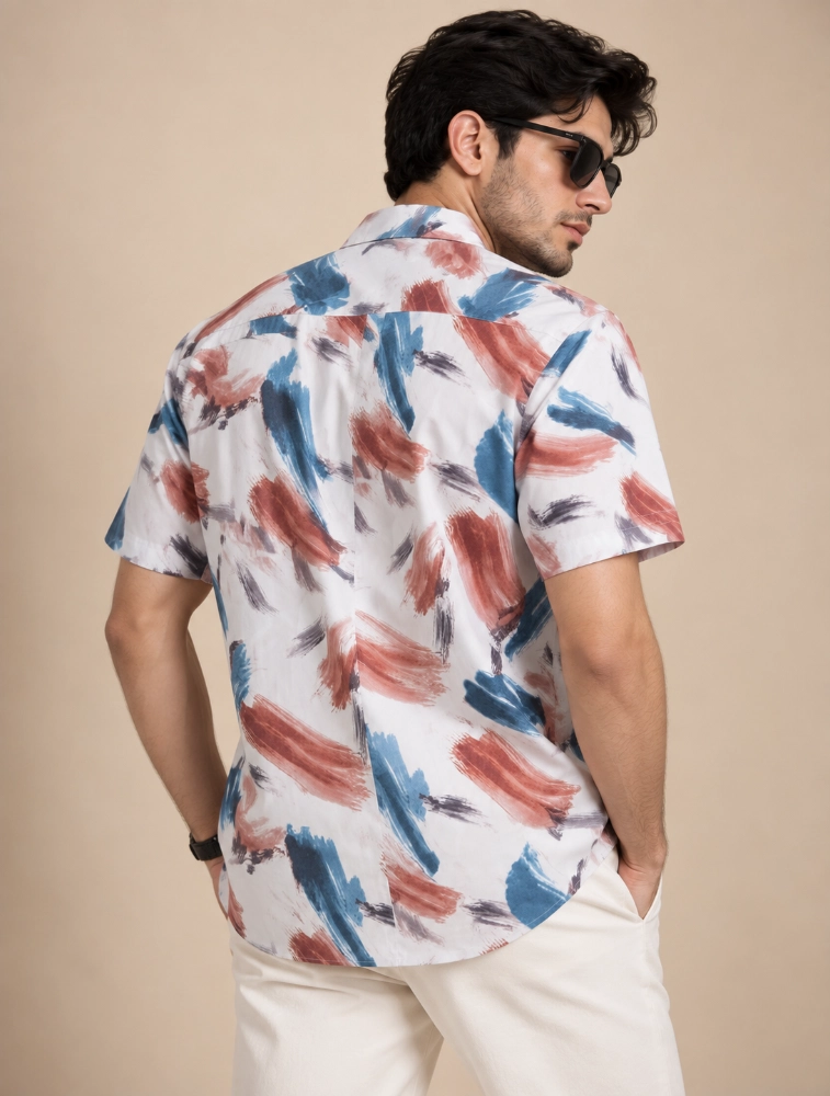 Off White Multicolor Mens 100 percent cotton half sleeve printed shirt