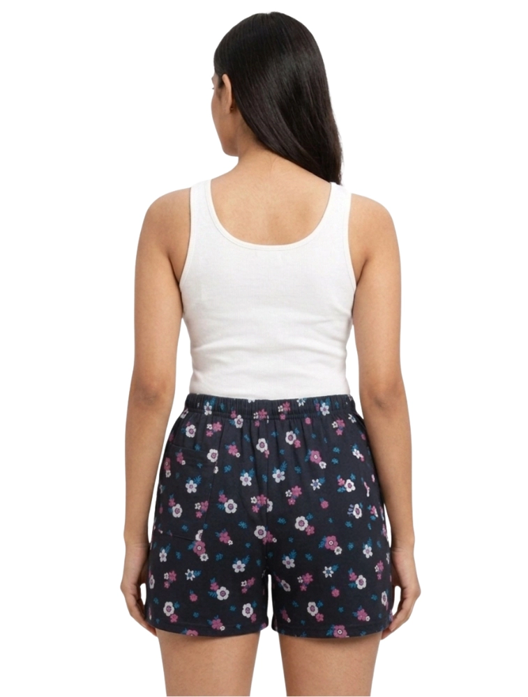 Navy Blue And Pink Womens Printed Polycotton 120 GSM Shorts with Pocket