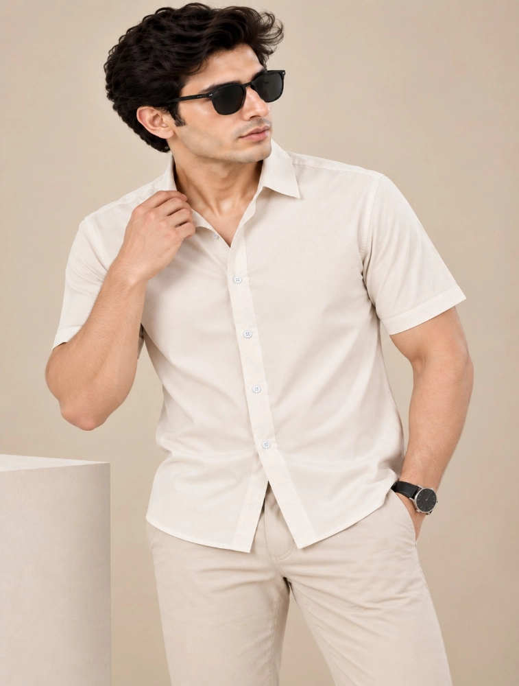 Off White  Mens Slim Fit Solid Casual Shirt