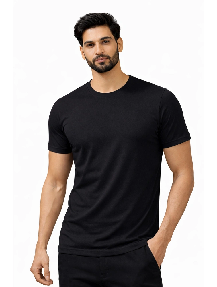 Black Cotton Lycra Round Neck 180GSM Tshirts