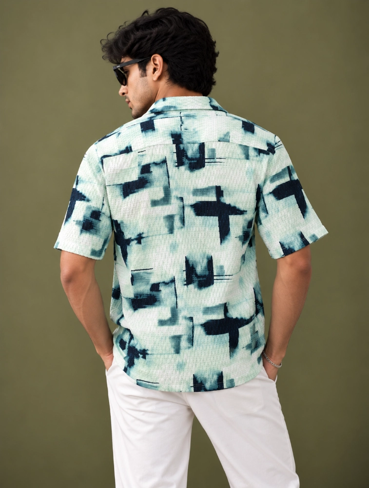 Black Green Mens Oversized Textured Shirt