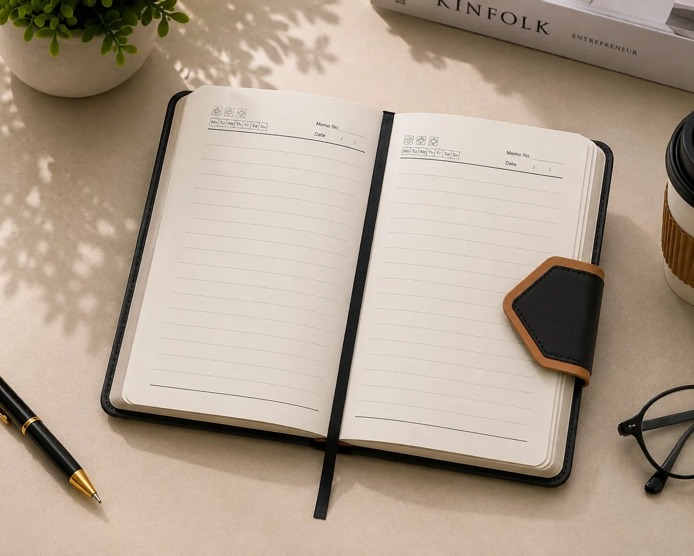 Black and Brown Dual Color Triangle Metal Closure Diary