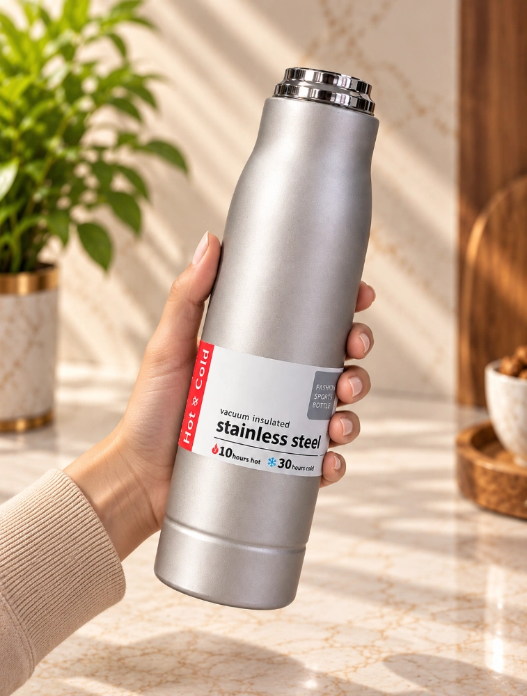 Silver Vacuum Insulated Stainless Steel Sports Water Bottle