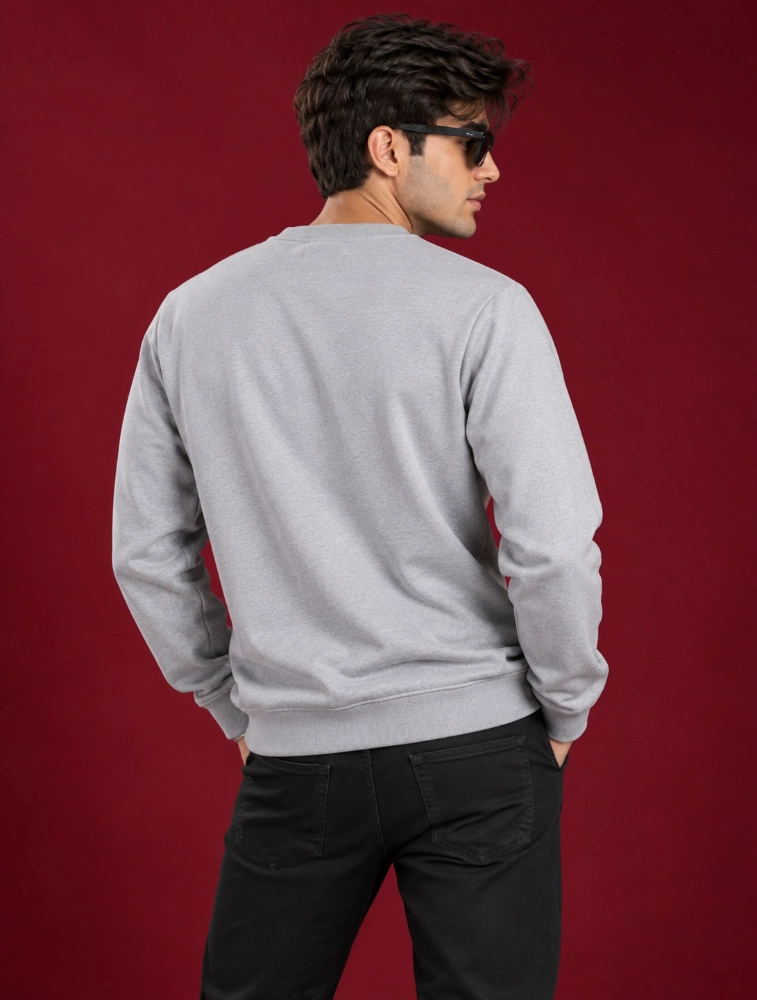 Grey Polycotton Fleece Crew Neck Full Sleeve 300 GSM Sweatshirt