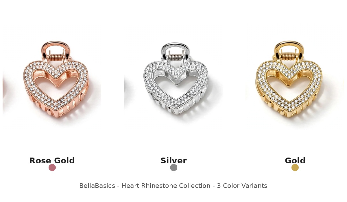 BellaBasics Heart Rhinestone Claw Clip (Pack of 3) 