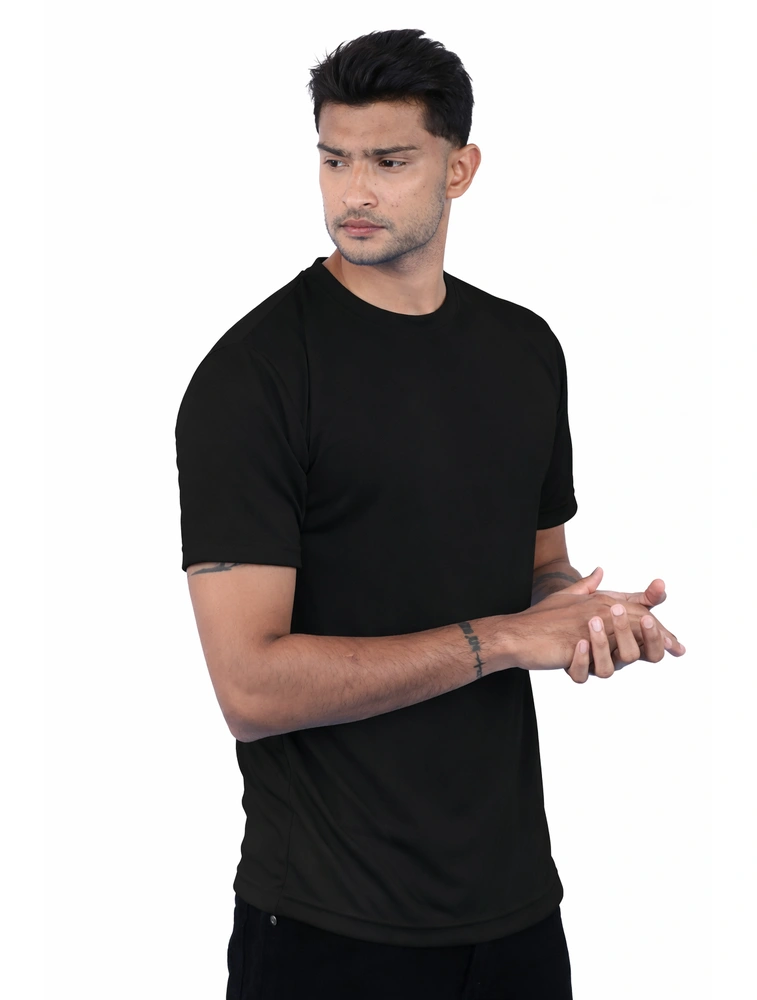 Black Dot Knit Round Neck Half Sleeve 150 GSM Tshirts
