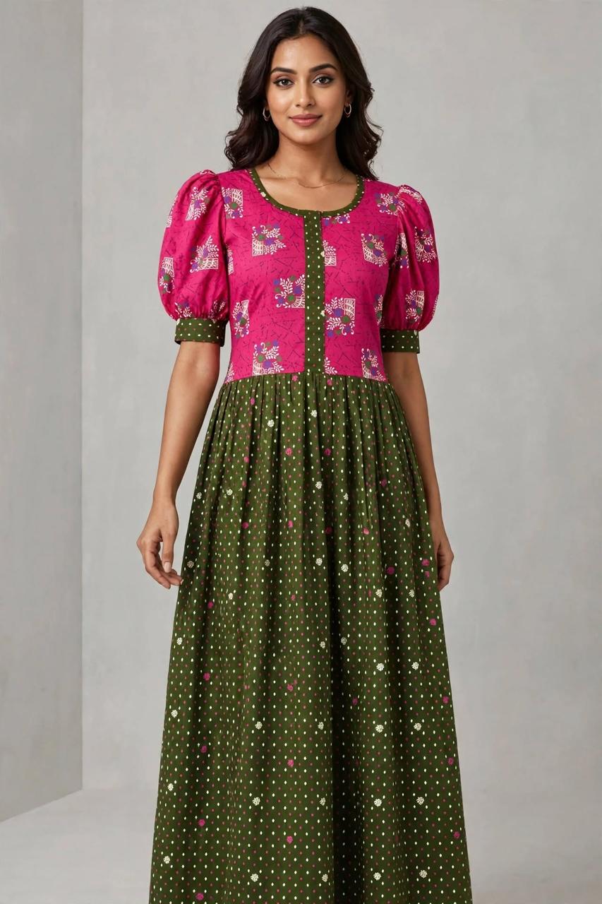 Women's Premium - Frock Nighty Withcentre  zip,Puff sleeve and Side Pocket   - Style 1