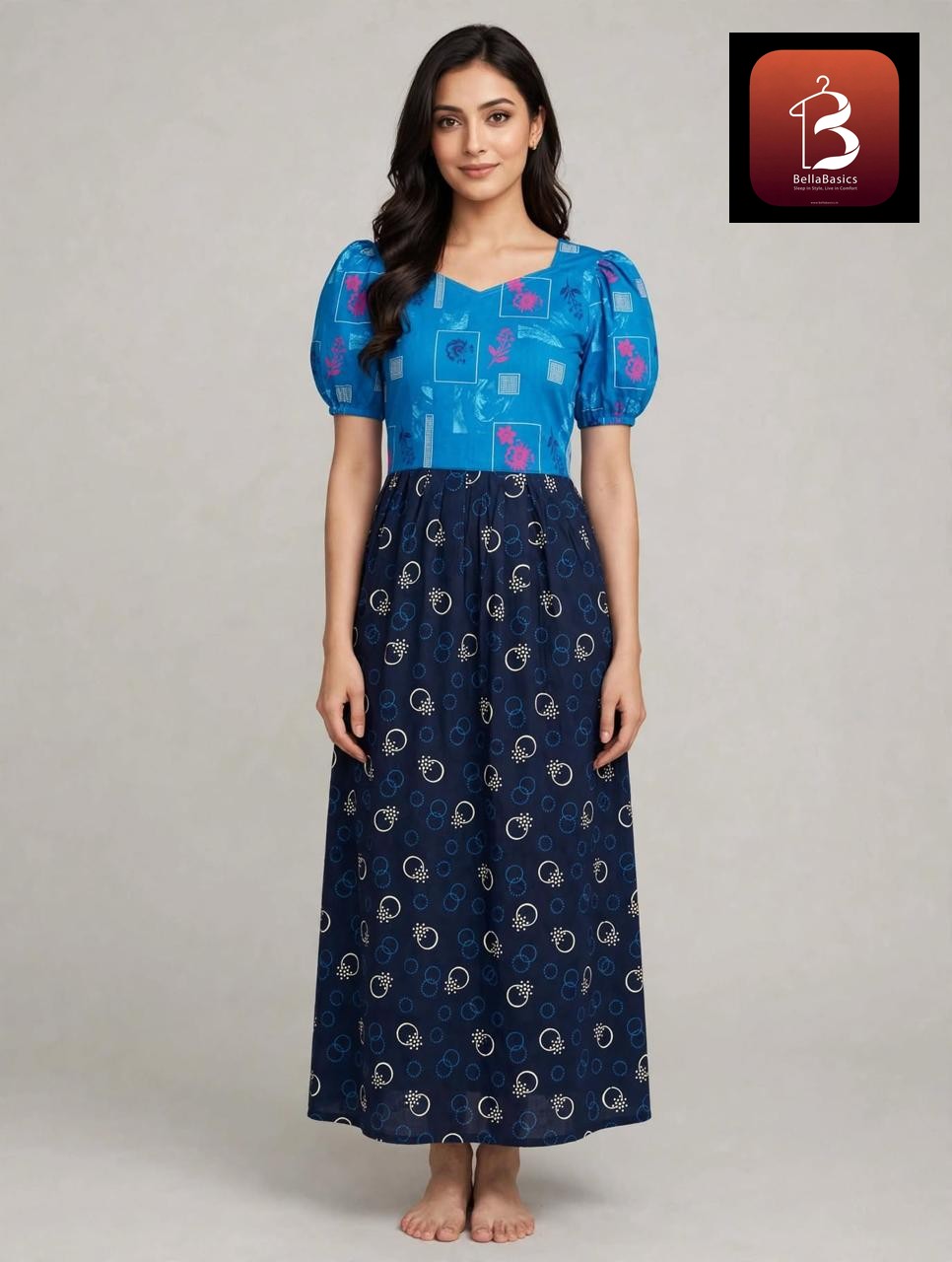 Women's Premium - Frock Nighty With0ut zip,Puff sleeve and Side Pocket   - Style 1