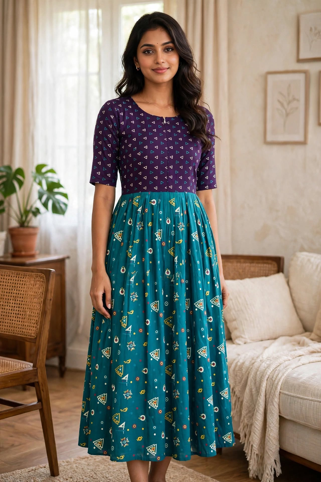 Frock Nighty with invisible Centre zip and side pocket 