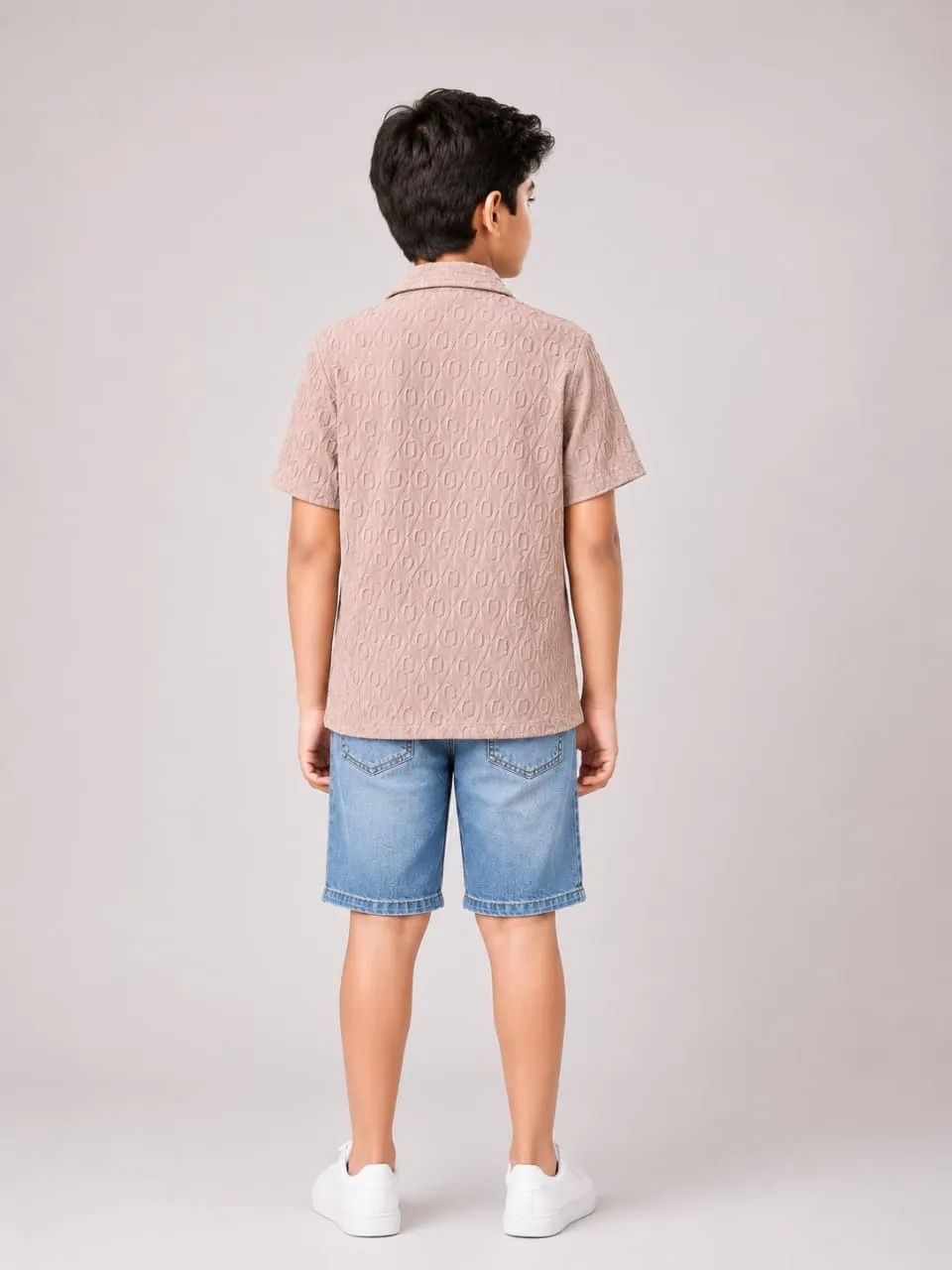Standstone Beige Boys Premium Crestline Textured Collared Shirt