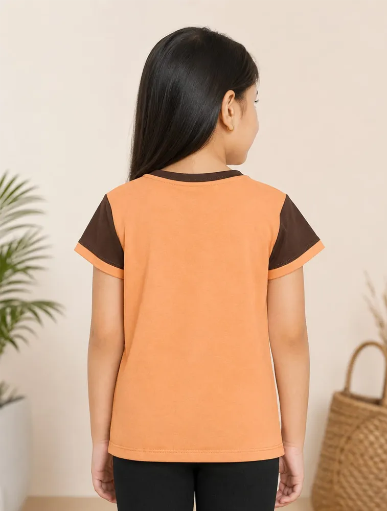 Light Orange Girls Premium Printed Half Sleeve T Shirt