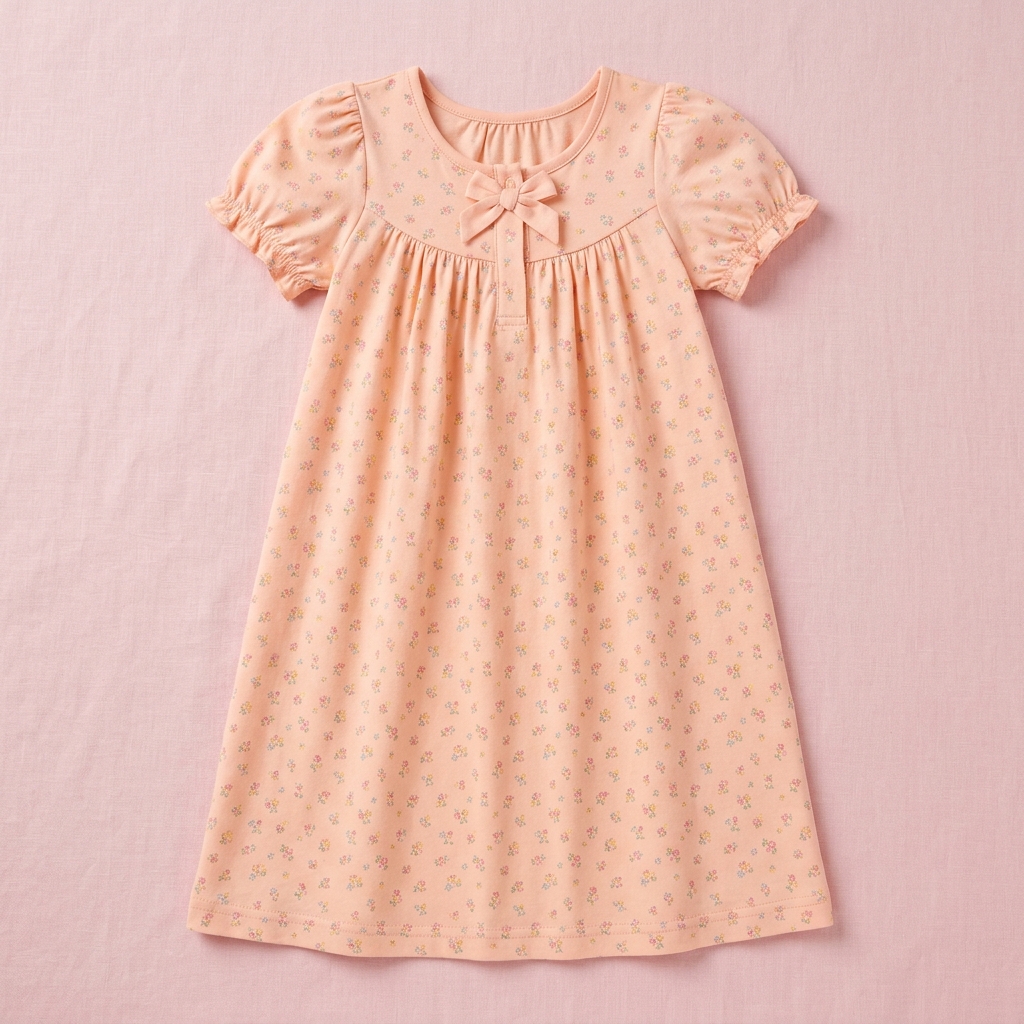 Kids Cotton Nighty - Peach Bow