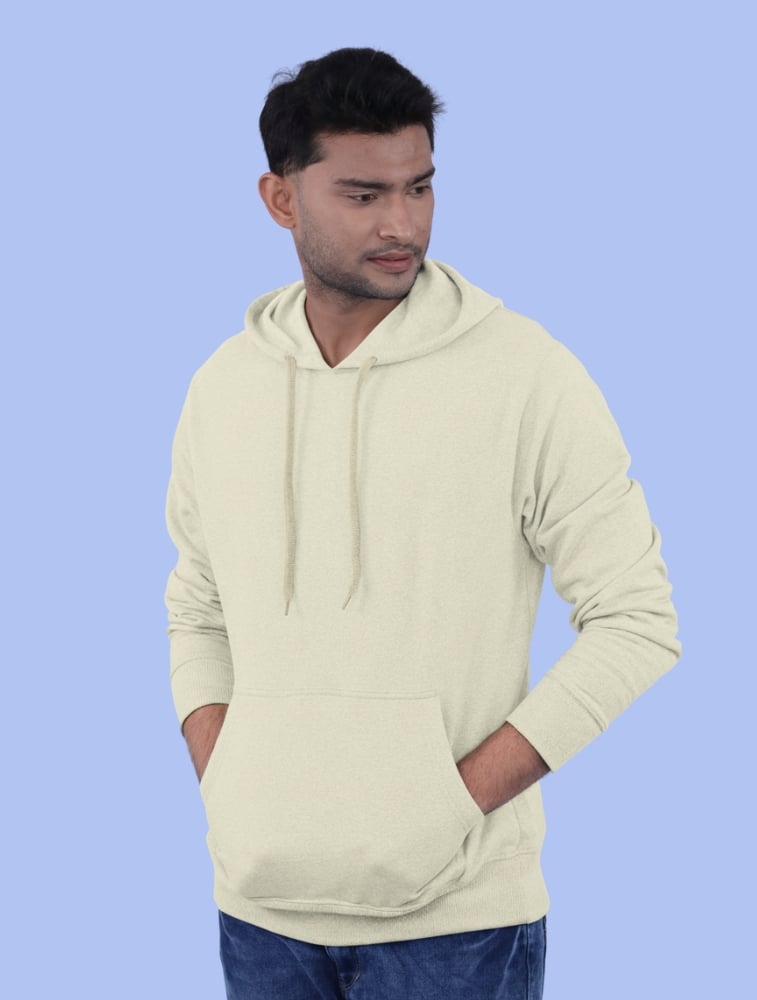 Half White Polycotton Hoodie without Zipper 300GSM