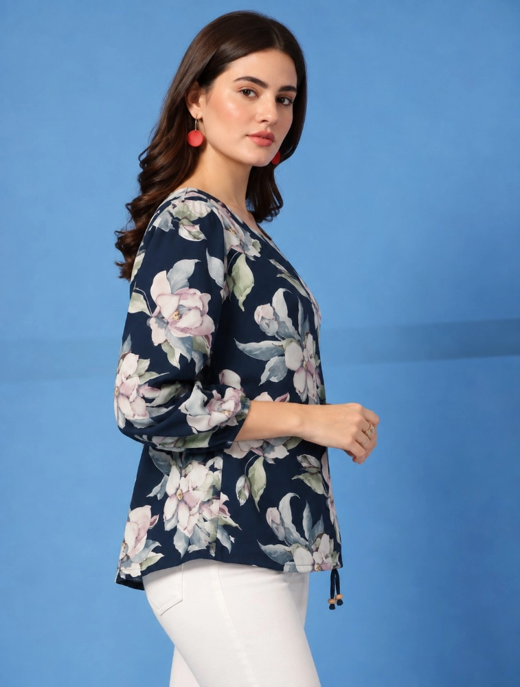 Black Womens Floral Print Top