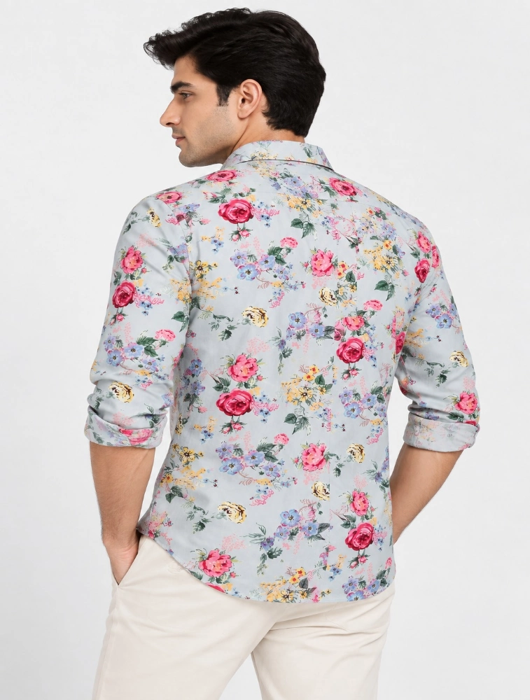 Powder Blue Mens Premium Slim Fit Printed Shirt