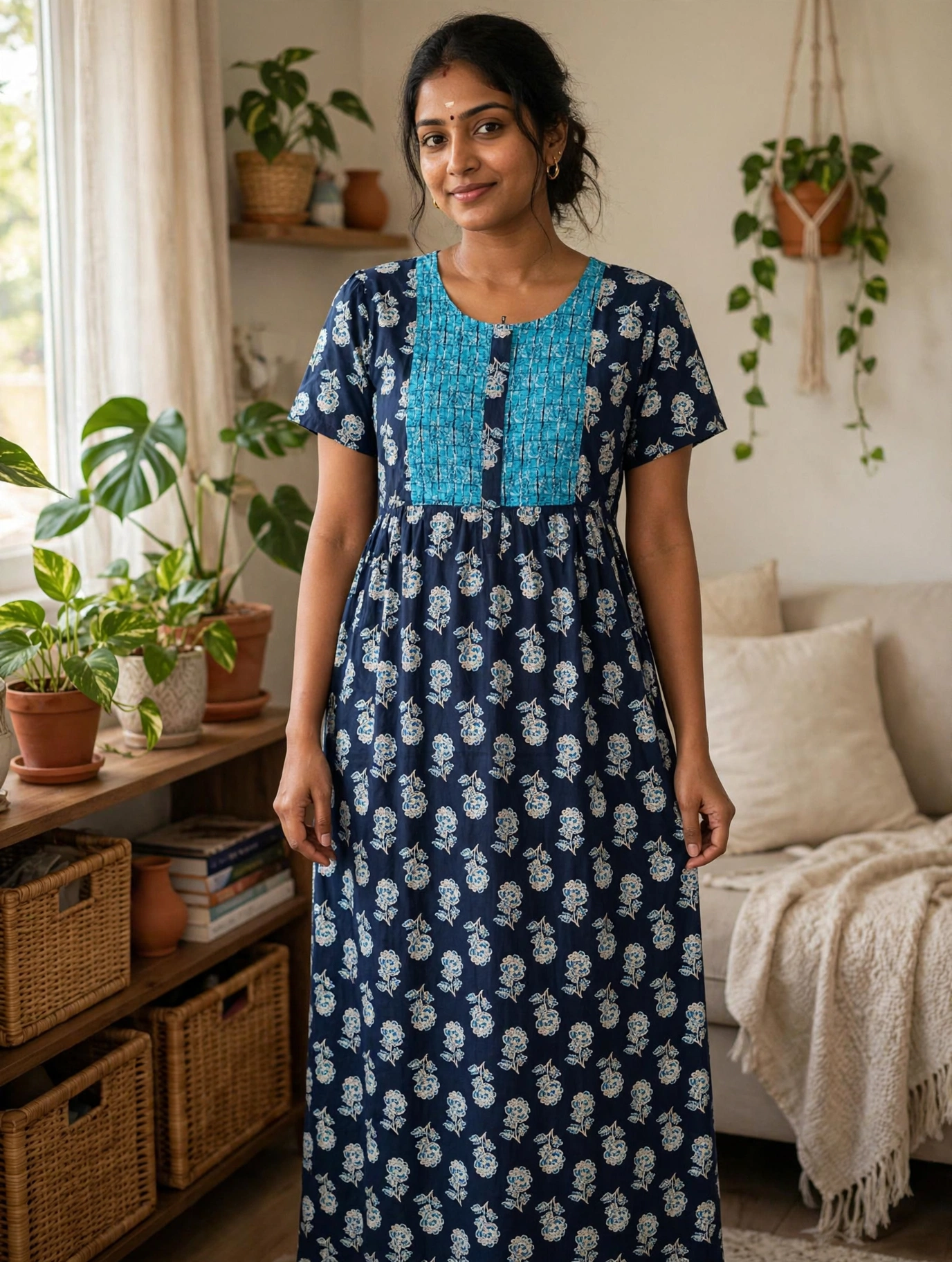 Women's Premium - Maxi nighty with puff sleeve  - Style 2