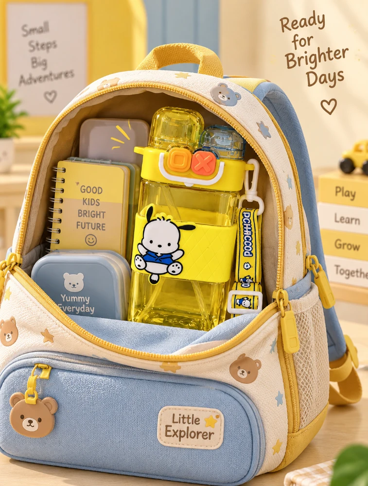 Sewad Yellow Kids Cartoon Water Bottle with Straw and Shoulder Strap