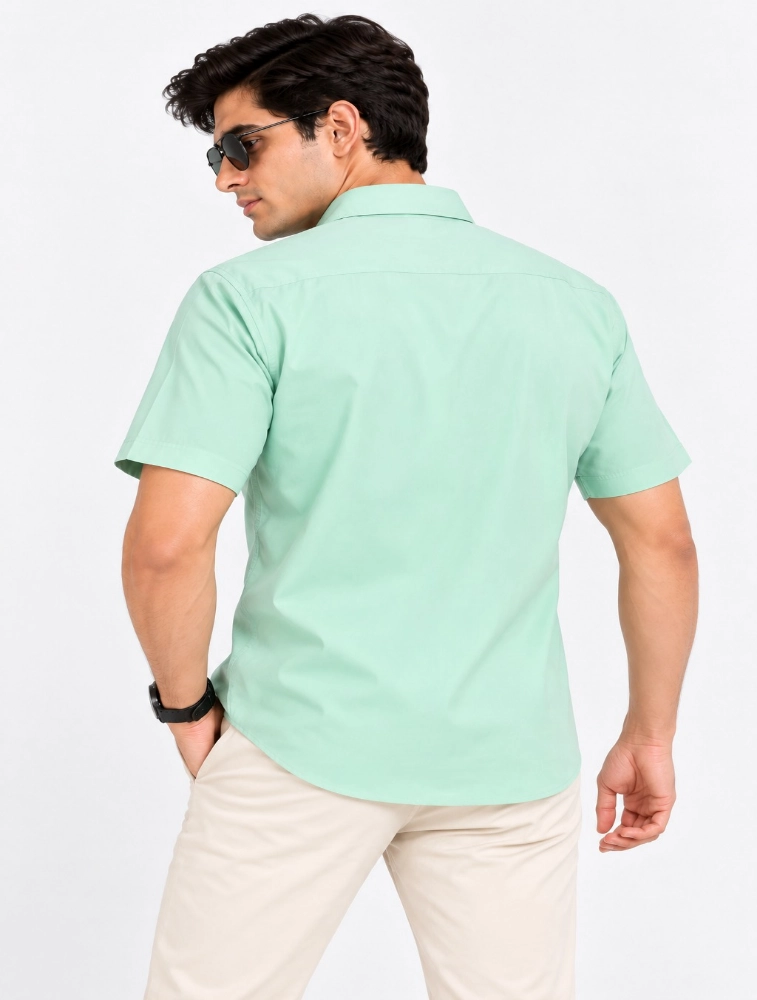 Mint Green  Mens Slim Fit Solid Casual Shirt