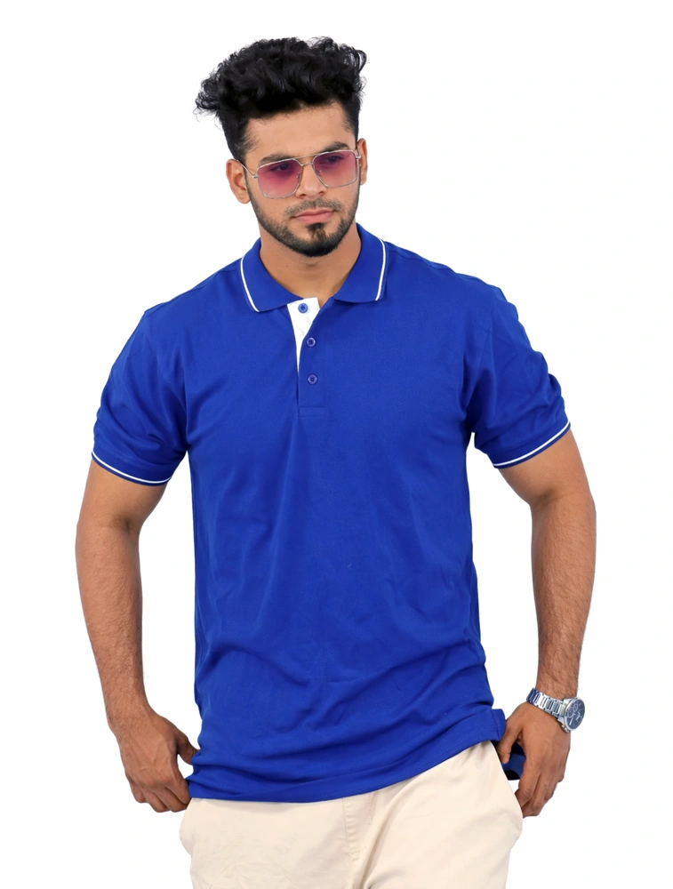 Royal Blue Cotton Polo Half Sleeve 240 GSM with White Tipping