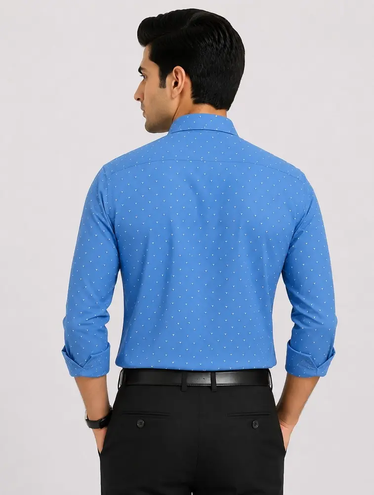 Dark Blue  Mens Printed Casual Cotton Shirt