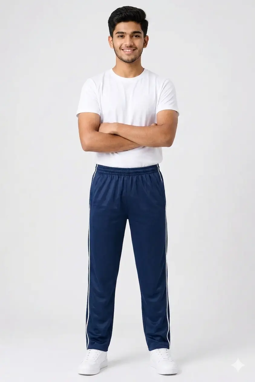 Navy Blue Superpoly 220 GSM Track Pant with Contrast Pipping (38-40)