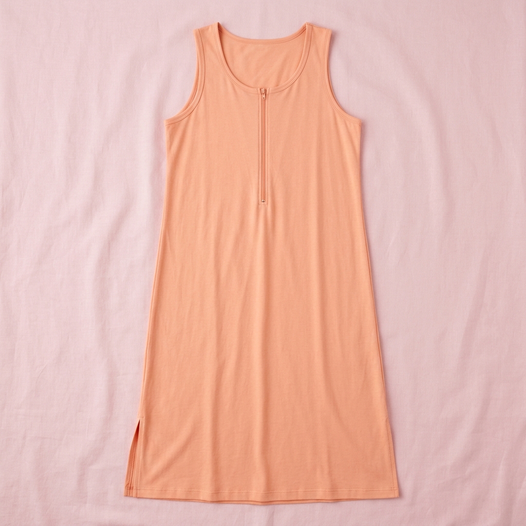 Center Zip Feeding Nighty - Peach